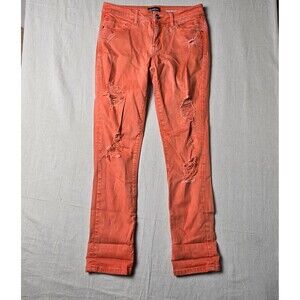 Bebe Jeans Womens 23 Orange Heartbreaker‎ Skinny Distressed Mid Rise Pockets